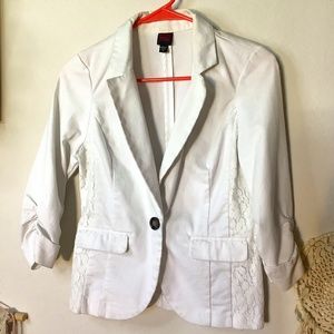 2b Bebe White Lace Trim Blazer Size S